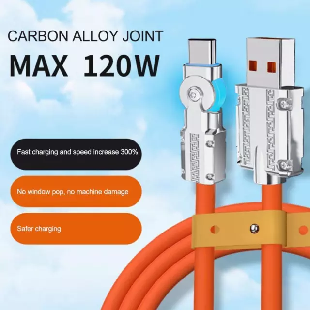 Rotating Elbow Data Cable, 180° Rotating Fast Charge Cable, 120W 6A Data Cable