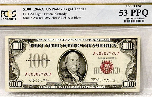 1966A $100 Bill Fr.1551 Legal Tender 53PPQ! RARE Elston/Kennedy Red Seal Low Sn