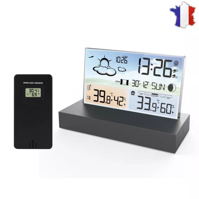 Station Météo Radio Pilotée avec Capteur Extérieure et Intérieure,  Température, Prévisions Météo, Humidité, Ecran Couleur LED, Horloge, Reveil  1539761mm