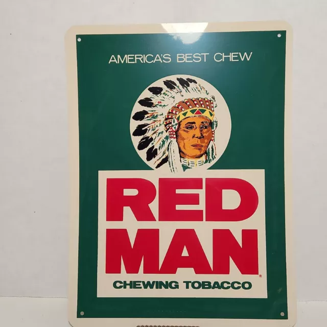 VINTAGE ORIGINAL RED Man Chewing Tobacco Vinyl Plastic Advertising Sign ...