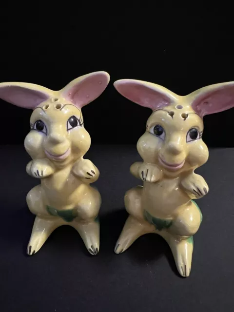 Vintage Japan Anthromorphic Bunny Rabbits Salt and Pepper Shakers EASTER