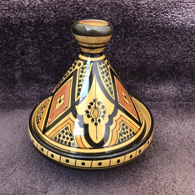 Tajine Tagine Marroquí Hecho a Mano Cerámica Negro Amarillo Decorativo