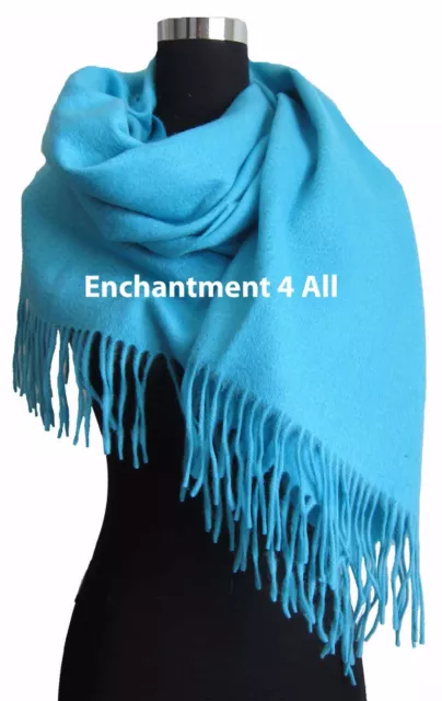 New Elegant Large 80"x28" Turquoise 4-Ply 100% Pure Cashmere Women Shawl Wrap