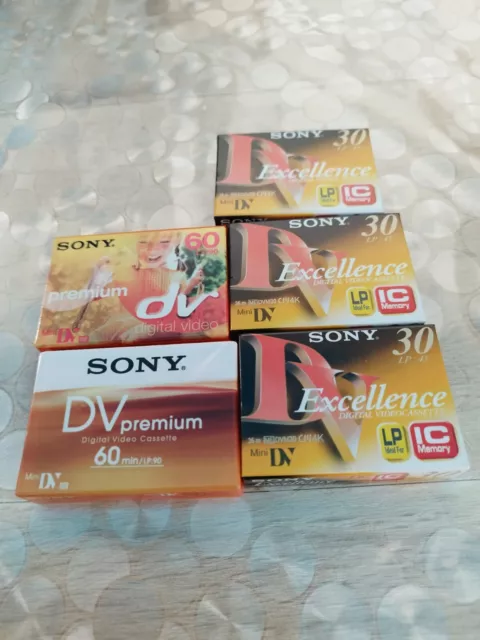 Lot De 5  Sony Minidv 60 ,30 Minutes (LP 90) (LP45) Cassettes (Neuf & Scellé)