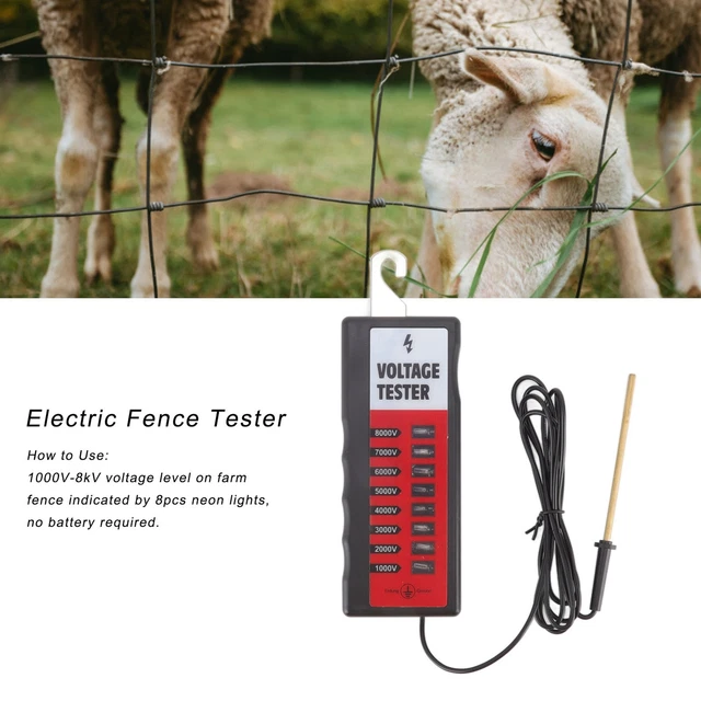 Electric Fence Tester LCD Screen Voltage Meter 10KV Portable Tool W/8pcs Ligh✿