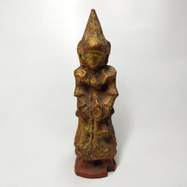 Buddha Wood Carved Sculpture Gold Burmese Statue Art Mandalay 'NAT' Spirit