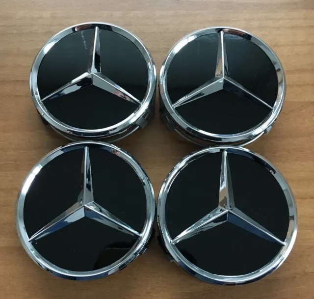 4 Mercedes-Benz Embleme Nabenkappen Nabendeckel Felgendeckel Orginal Schwarz TOP