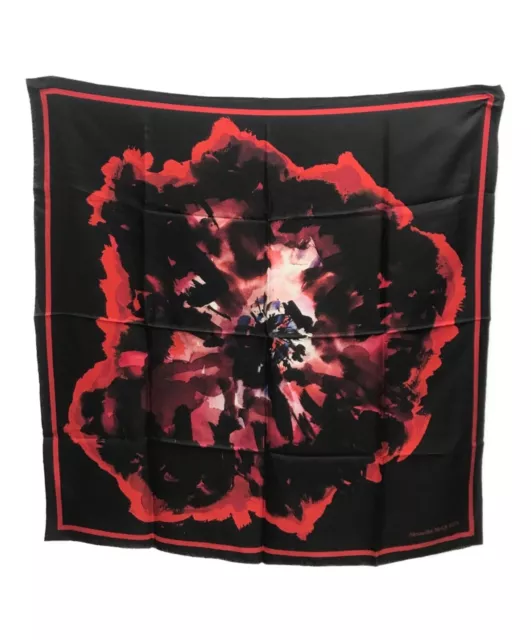 Alexander McQueen Scarf Stole Black Red Flower Pattern Silk