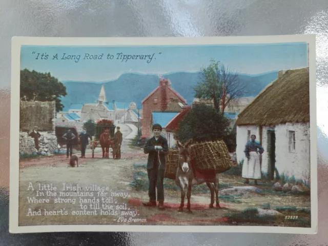Vintage Irish Valentine's Postcard - Long Road to Tipperary - Donkey - boy nice