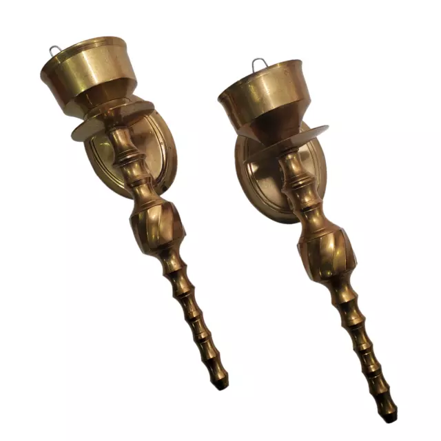 Vtg Set of 2 Brass Candle Wall Sconces Pair MCM Hollywood Regency