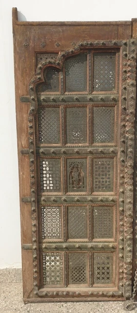 Antique Temple Door Wooden Brass Jali Handmade Indian Vintage Collection / Decor 8
