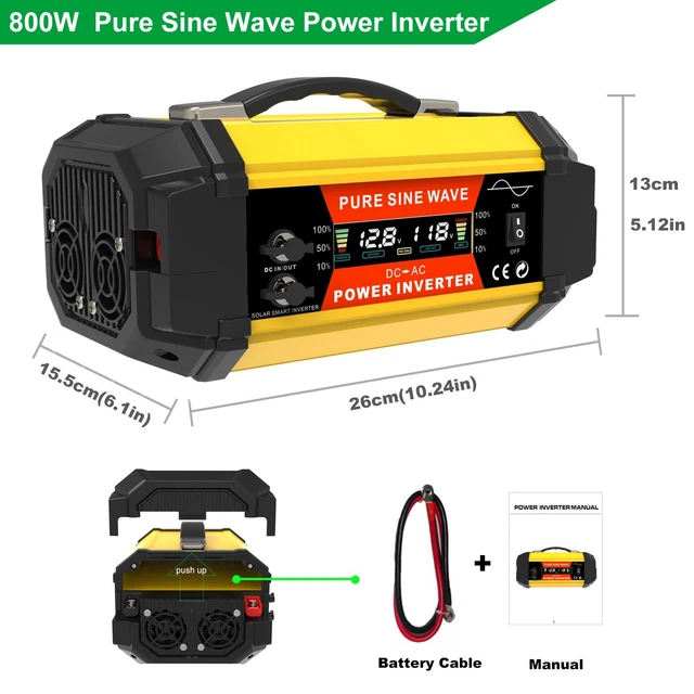 PURE SINE WAVE 800W Power Inverter 12V to 220V with Multiple USB and AC ...