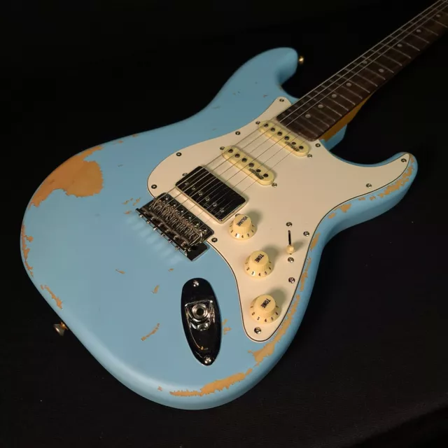 Vintage V6HMRLB HSS Icon Aged Relic Electric Guitar Gloss Laguna Blue
