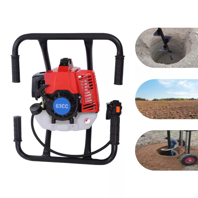 2-Stroke 3HP Earth Auger Powerhead 2 Man Gas Powered Post Hole Digger Machine