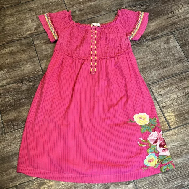 Johnny Was 3J Workshop JWLA Off The Shoulder Embroidered Dress Pink Size XS