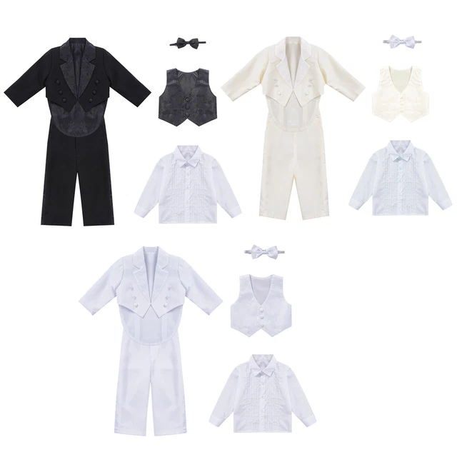 5Pcs Baby Boys Tuxedo Clothes Gentleman Blazer Shirt Bow Tie Vest Pants Outfits