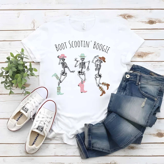 Boot Scootin Boogie Shirt Halloween Skeleton Shirt Dancing Skeleton Cowboy Shirt