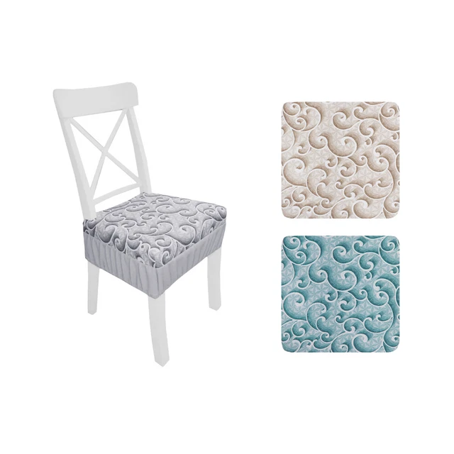 Set Di 6 Cuscini Per Sedia Con Fascia Elastica – Fantasia Ghirigori Floreale Blu, Imbottitura In Gommapiuma, Coprisedie In Cotone, 40x40 Cm