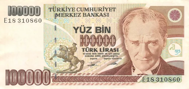 Turkey  100,000  Lira  ND. 1991  Series  E  Circulated Banknote LA/NY