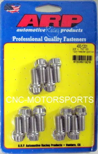 Arp Header Bolt Kit 400-1201 Sb Chevy 3/8 Diameter Bolt 3/8 Wrench Qty 12