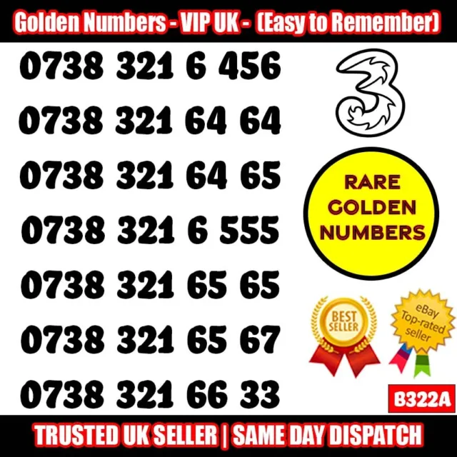 Golden Number VIP SIM - Easy to Remember Unique Numbers SIM Card UK - B322A