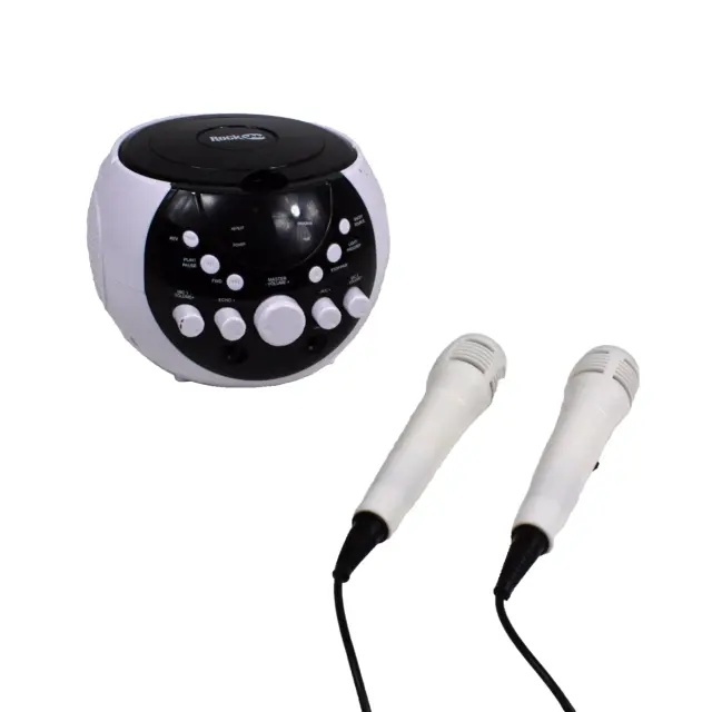 Rock Jam Y2K White Karaoke Machine CD player with Bluetooth and Two Mics RJ088BT