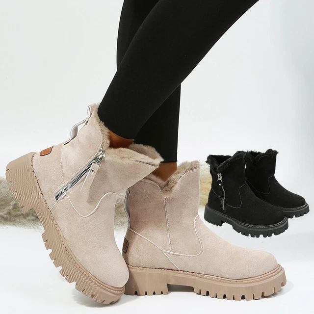 HOT New Arrival Women Boots Square Block Heel Fur Platform Winter Knee High Boots