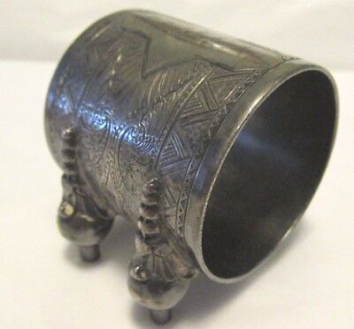 Antique Victorian Silver Plate NAPKIN RING Esthetic Style Floral Footed Engraved