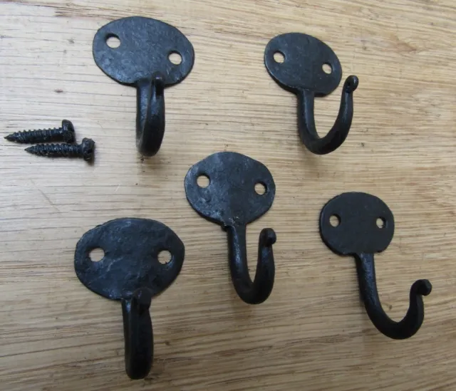 5 X BEAN END 40mm Iron hand forged blacksmith Single robe keys hanging hooks