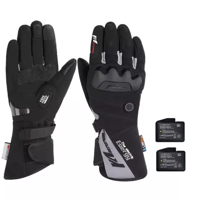 Gants Chauffant Moto Hiver Homme Imperméable Adapter Ecran Tactile Noir et Gris