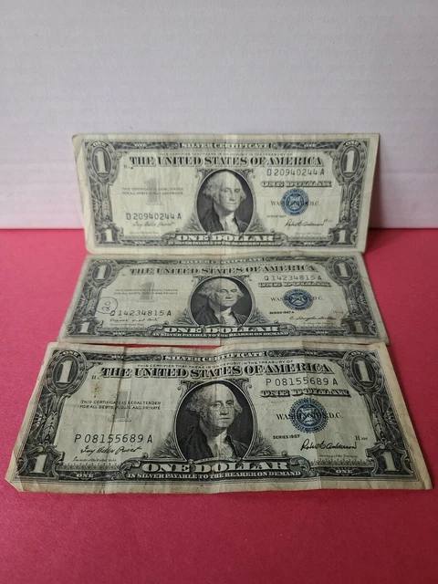 Vintage 1935/1957 Silver Certificate Dollar Bills Washington Blue Seal Lot (29) 4