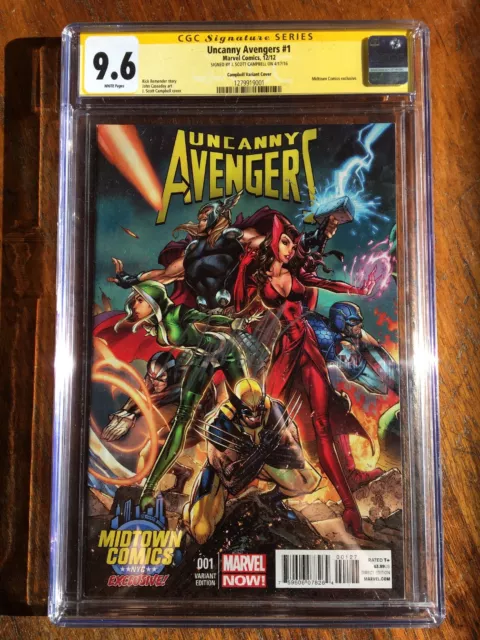 Uncanny Avengers 1 J Scott Campbell Midtown Variant Cgc 9.6 Ss Signed Campbell
