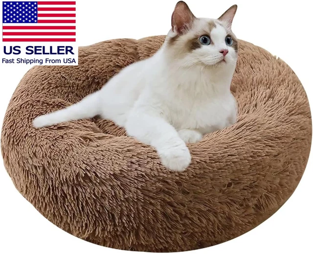 Cat Beds for Indoor Cats 24 Inch round Donut Washable Cat Bed Fluffy Calming