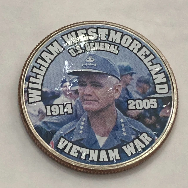 Colorized Kennedy half dollar. WILLIAM WESTMORELAND. US GENERAL VIETNAM WAR  #82
