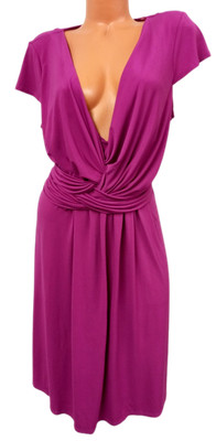 *AA studio AA purple ruched front v neck short sleeve spandex stretch dress 18W