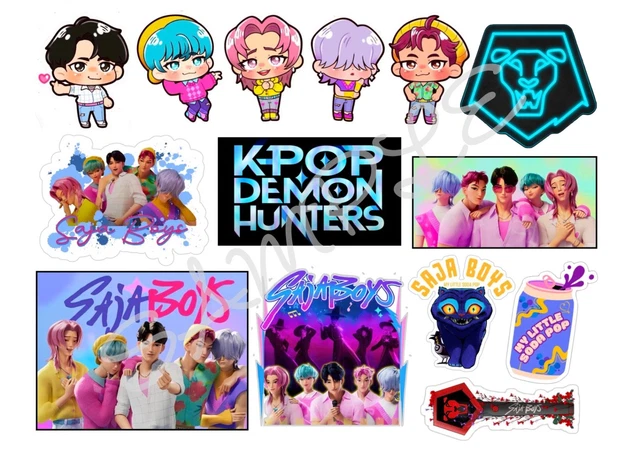 SAJA BOYS K-POP Demon Hunters Themed Edible Cake Toppers A4 Icing Sheet