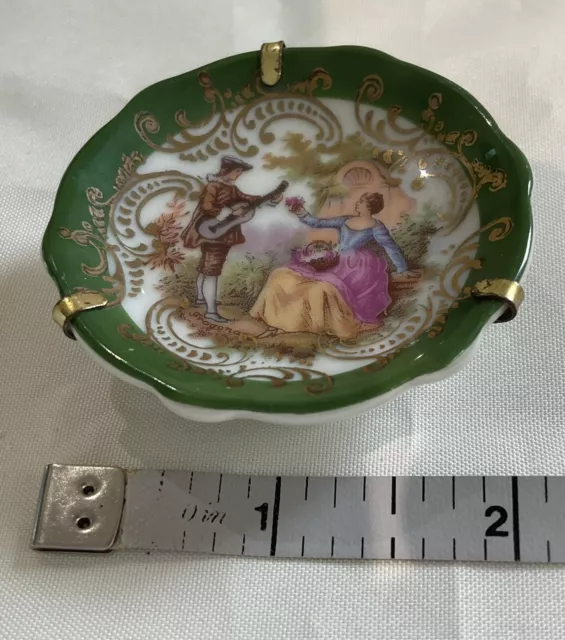 Vintage Limoges Miniature Plate With Hook To Hang Courting Couple Green