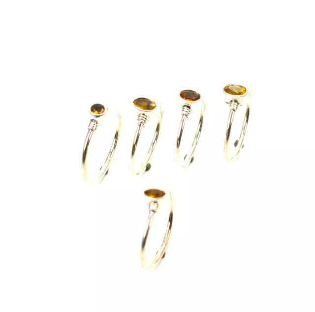 WHOLESALE 5PC 925 SOLID STERLING SILVER FACETED YELLOW CITRINE RING LOT o025