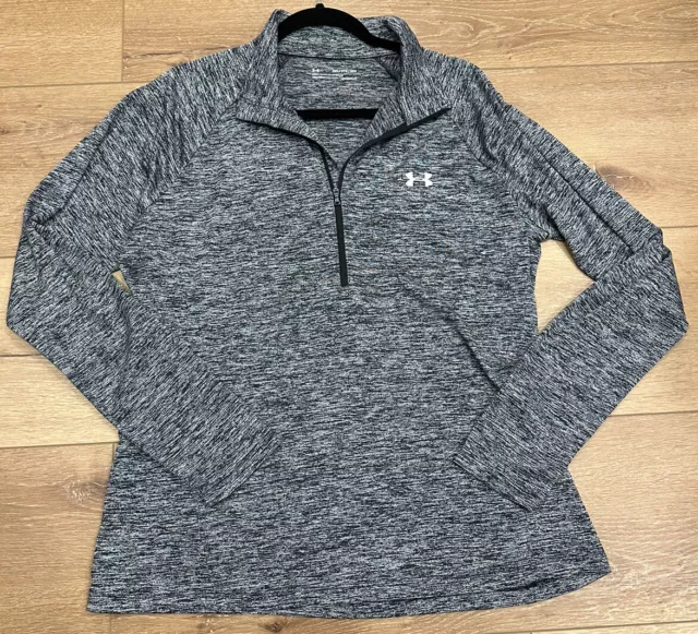 Women’s Under Armour 1/4 Zip Long Sleeve Shirt Heathered Black EUC!