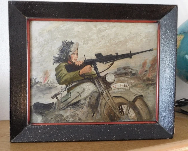 Bersaglieri e Carri all' Attacco Olio su Legno L. Pastore 1940-41