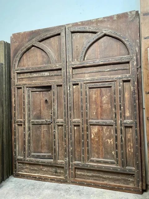 1900s HUGE Antique TEAK Doors, RUSTIC Barn Doors, Farmhouse Veranda Doors 102X87