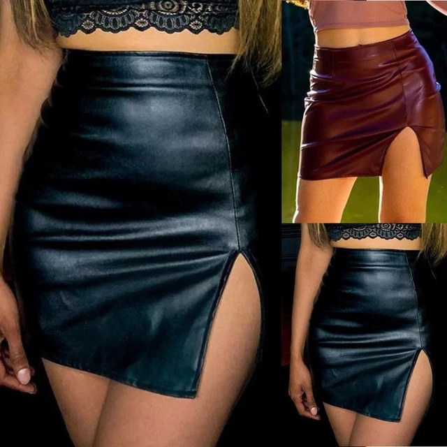 Mini-jupe Crayon En Simili Cuir Stretch - Noir Ou Bleu, Tailles S M XL, Neuve Avec étiquettes