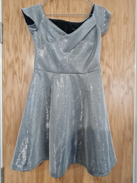 RIVER ISLAND BNWT GLITTER disco ball silver dress size 12 RRP£42 party cocktail