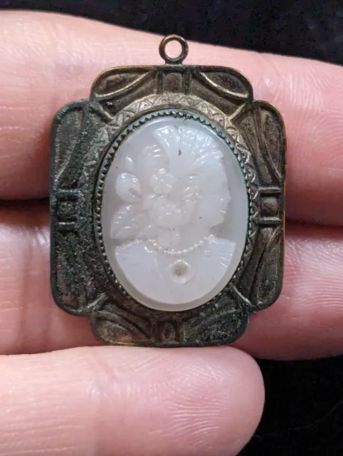 Victorian Cameo Of Young Girl Sterling Silver Side Portrait Blossom Hair