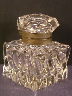 LG 19 c Victorian French Baccarat Crystal Inkwell Stand Cut Faceted Glass Bronze