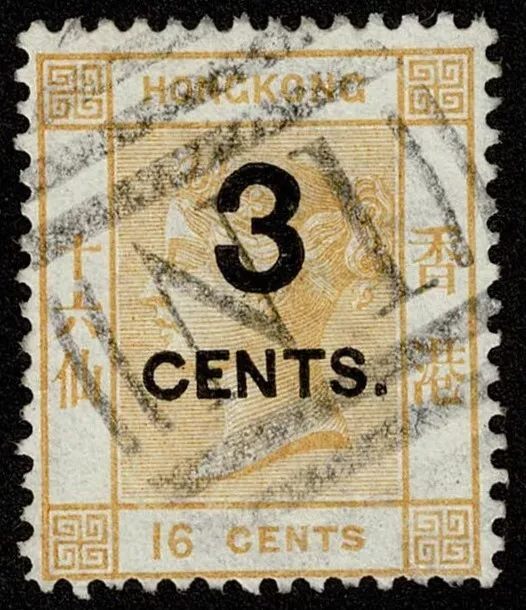 Hong Kong Stamp Scott#35A 3c on 16c Queen Victoria 1879 Used $2200