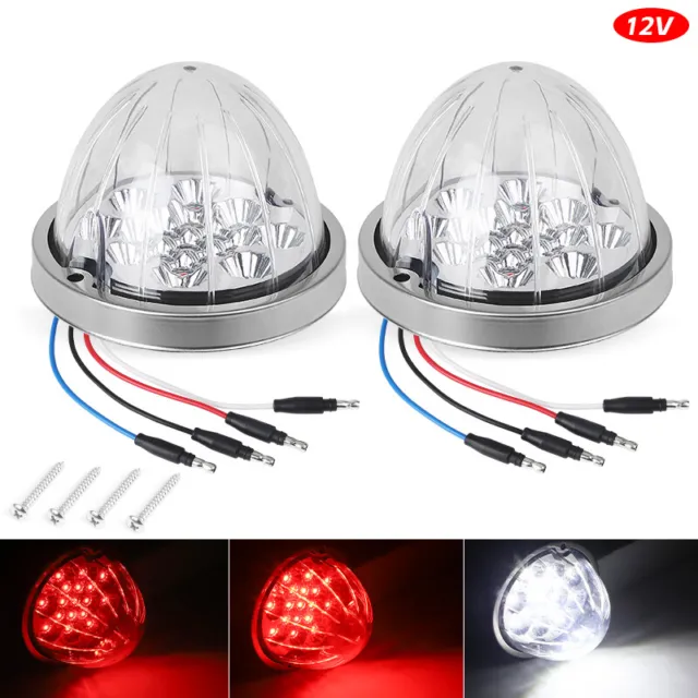 2X LED Watermelon Light Red/White RV Truck Fender Side Marker Turn Signal Brake