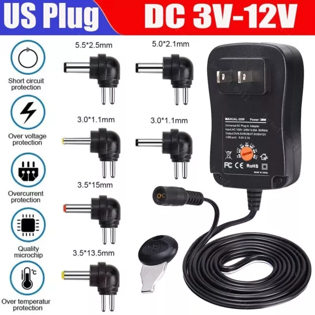 Universal AC to DC Adjustable Power Adapter Supply Charger for Electronics New