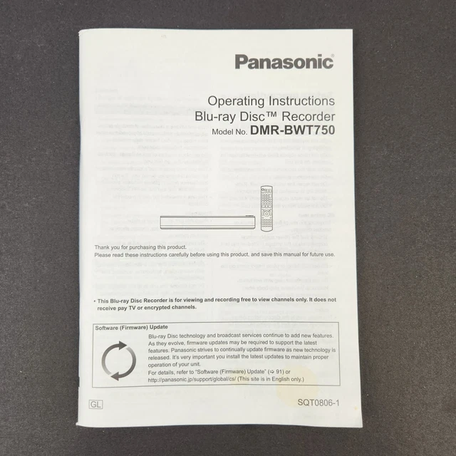 PANASONIC DMRBWT750 BLURAY Disc Recorder Operating Instructions User