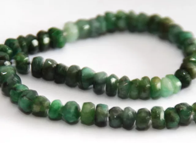 Half Strand Deep Green Textured Emerald Thin Faceted Rondelle Beads, 3.5 Mm
